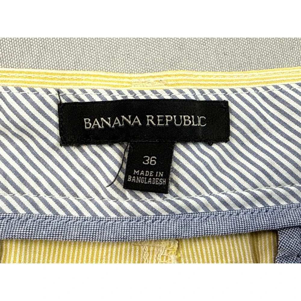 Banana Republic S/ Shorts Mens 36 Yellow Striped 100% Cotton Flat Front